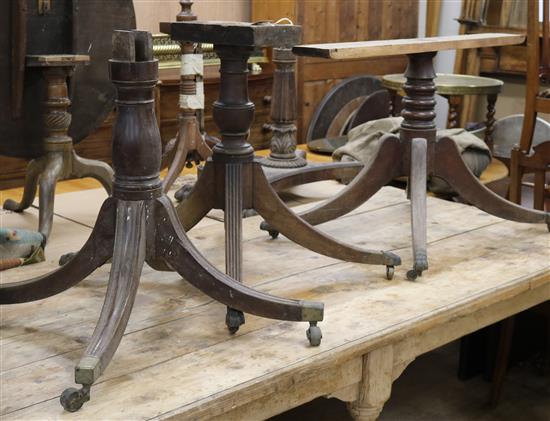 Three 19th century mahogany quadruple table bases